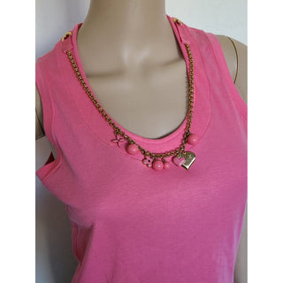 Louis Vuitton pink gold-tone LV charm embellishment cotton t-shirt S sz
