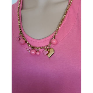 Louis Vuitton pink gold-tone LV charm embellishment cotton t-shirt S sz