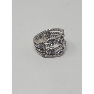 Cute David Yurman Sterling Silver Confetti Black Diamond Ring 5 ¼ sz