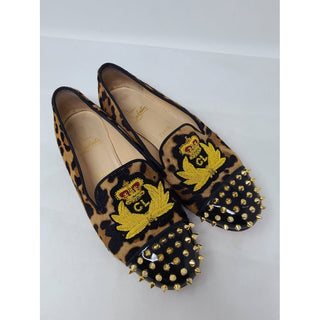 Christian Louboutin Leopard Spike Logo Printed Loafers 39.5 EU