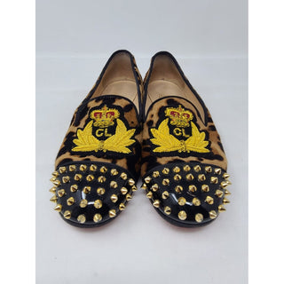 Christian Louboutin Leopard Spike Logo Printed Loafers 39.5 EU