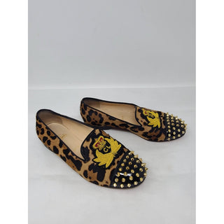 Christian Louboutin Leopard Spike Logo Printed Loafers 39.5 EU