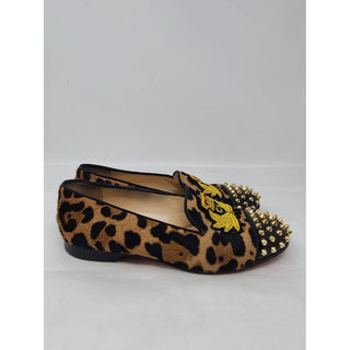 Christian Louboutin Leopard Spike Logo Printed Loafers 39.5 EU
