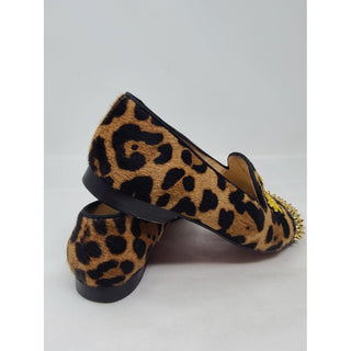 Christian Louboutin Leopard Spike Logo Printed Loafers 39.5 EU