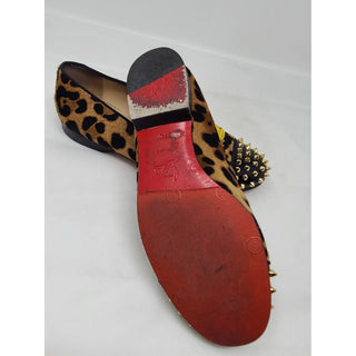 Christian Louboutin Leopard Spike Logo Printed Loafers 39.5 EU