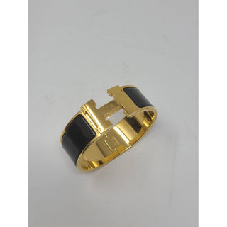 Hermès Black Enamel 18k Gold Plated Clic Clac H bracelet