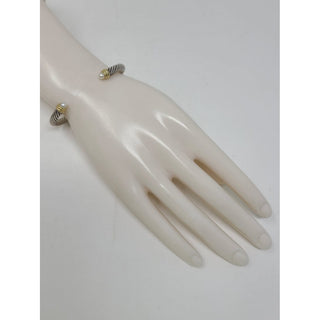 David Yurman Sterling Silver Pearl Caps Cable cuff bracelet