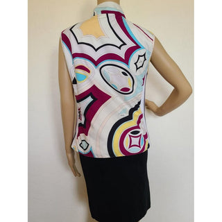 Emilio Pucci White Multicolor Signature Print Reversible Vest  8 US