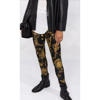 Versace Jeans Couture black multicolor Baroque print leggings 40 IT