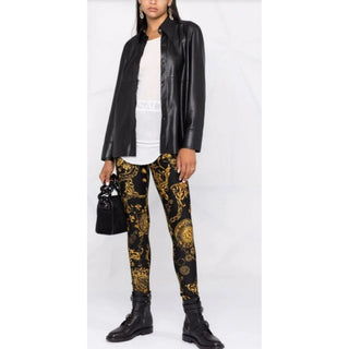 Versace Jeans Couture black multicolor Baroque print leggings 40 IT