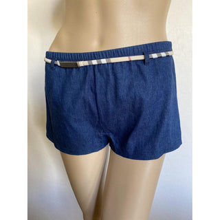 Burberry Denim Blue Nova Check Belted Mini Shorts S sz