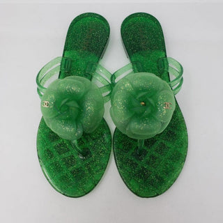 Chanel Green Jelly Interlocking CC Camellia Sandals 35 EU
