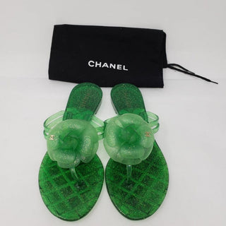 Chanel Green Jelly Interlocking CC Camellia Sandals 35 EU