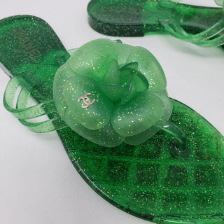 Chanel Green Jelly Interlocking CC Camellia Sandals 35 EU