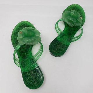 Chanel Green Jelly Interlocking CC Camellia Sandals 35 EU
