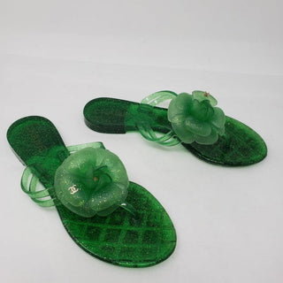 Chanel Green Jelly Interlocking CC Camellia Sandals 35 EU