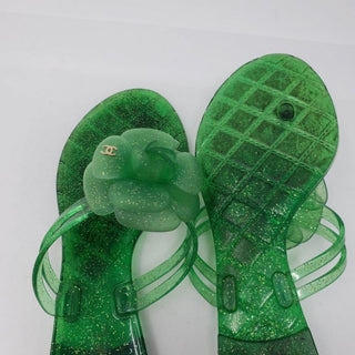 Chanel Green Jelly Interlocking CC Camellia Sandals 35 EU