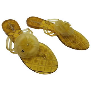 Chanel Yellow Jelly Interlocking CC Camellia Sandals 37 EU