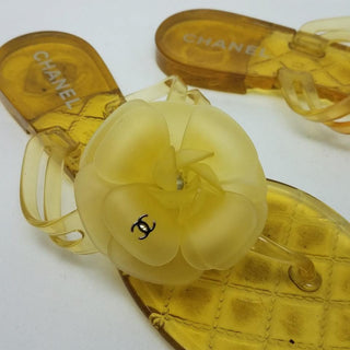 Chanel Yellow Jelly Interlocking CC Camellia Sandals 37 EU