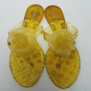 Chanel Yellow Jelly Interlocking CC Camellia Sandals 37 EU