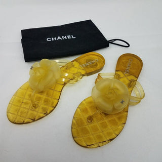 Chanel Yellow Jelly Interlocking CC Camellia Sandals 37 EU