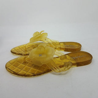 Chanel Yellow Jelly Interlocking CC Camellia Sandals 37 EU