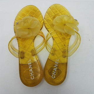 Chanel Yellow Jelly Interlocking CC Camellia Sandals 37 EU
