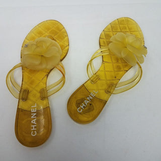 Chanel Yellow Jelly Interlocking CC Camellia Sandals 37 EU