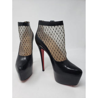 Christian Louboutin Black Leather Platform Mesh Ankle Boots 38.5 EU