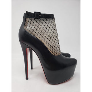 Christian Louboutin Black Leather Platform Mesh Ankle Boots 38.5 EU