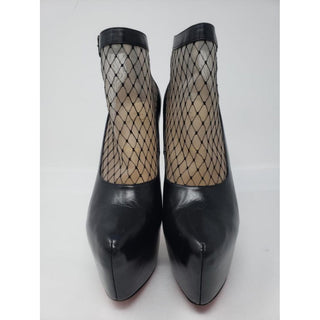 Christian Louboutin Black Leather Platform Mesh Ankle Boots 38.5 EU