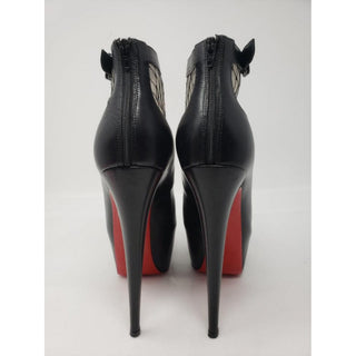 Christian Louboutin Black Leather Platform Mesh Ankle Boots 38.5 EU