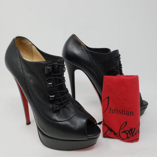 Christian Louboutin black leather peep-toe ankle boots 40.5 EU