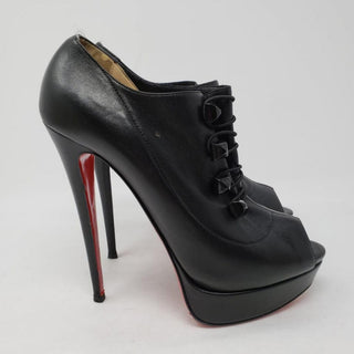 Christian Louboutin black leather peep-toe ankle boots 40.5 EU