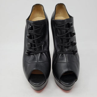 Christian Louboutin black leather peep-toe ankle boots 40.5 EU