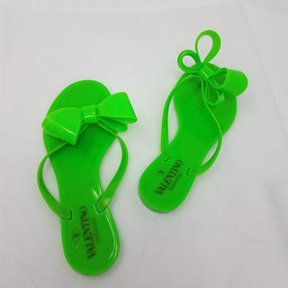 Valentino Garavani green bow embellished jelly thong sandals 35 sz