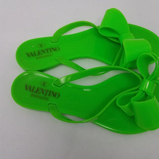 Valentino Garavani green bow embellished jelly thong sandals 35 sz