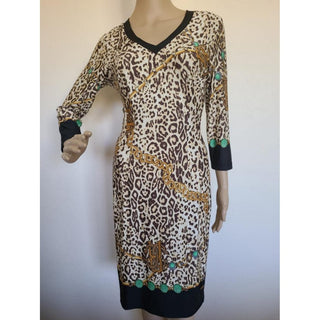 Roberto Cavalli black brown multicolour Leopard print long-sleeved dress 6 sz