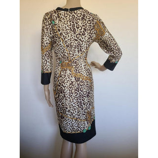 Roberto Cavalli black brown multicolour Leopard print long-sleeved dress 6 sz