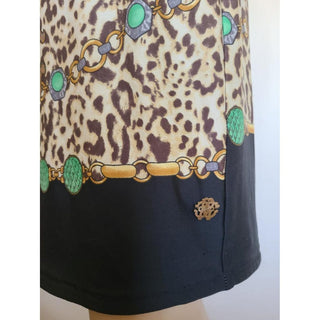 Roberto Cavalli black brown multicolour Leopard print long-sleeved dress 6 sz
