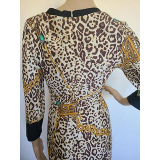 Roberto Cavalli black brown multicolour Leopard print long-sleeved dress 6 sz