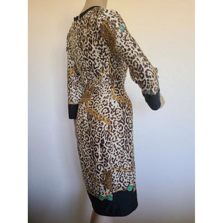 Roberto Cavalli black brown multicolour Leopard print long-sleeved dress 6 sz