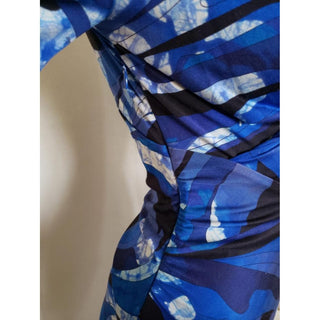 Emilio Pucci Blue Multicolor Signature Print Skinny Dress 6 US