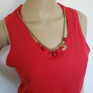 Louis Vuitton Red LV logo charm embellished cotton t-shirt M sz