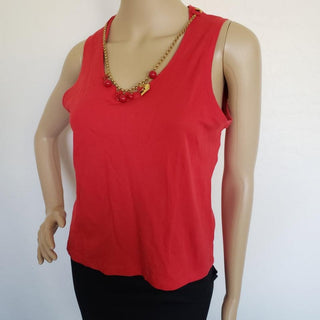 Louis Vuitton Red LV logo charm embellished cotton t-shirt M sz