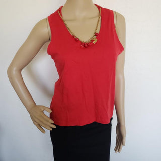 Louis Vuitton Red LV logo charm embellished cotton t-shirt M sz