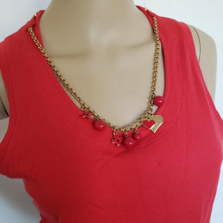 Louis Vuitton Red LV logo charm embellished cotton t-shirt M sz