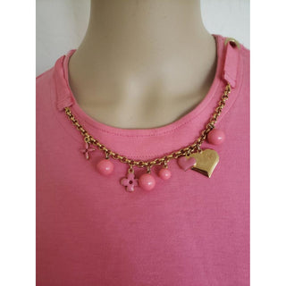 Louis Vuitton pink gold-tone LV charm embellished cotton t-shirt L sz