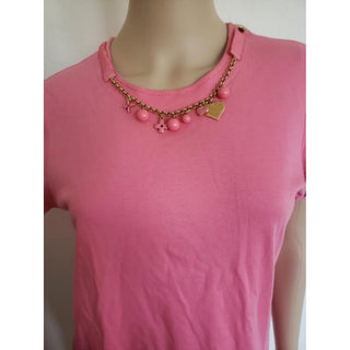 Louis Vuitton pink gold-tone LV charm embellished cotton t-shirt L sz