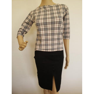 Burberry Brown Multicolor Nova Check Plaid Top S sz